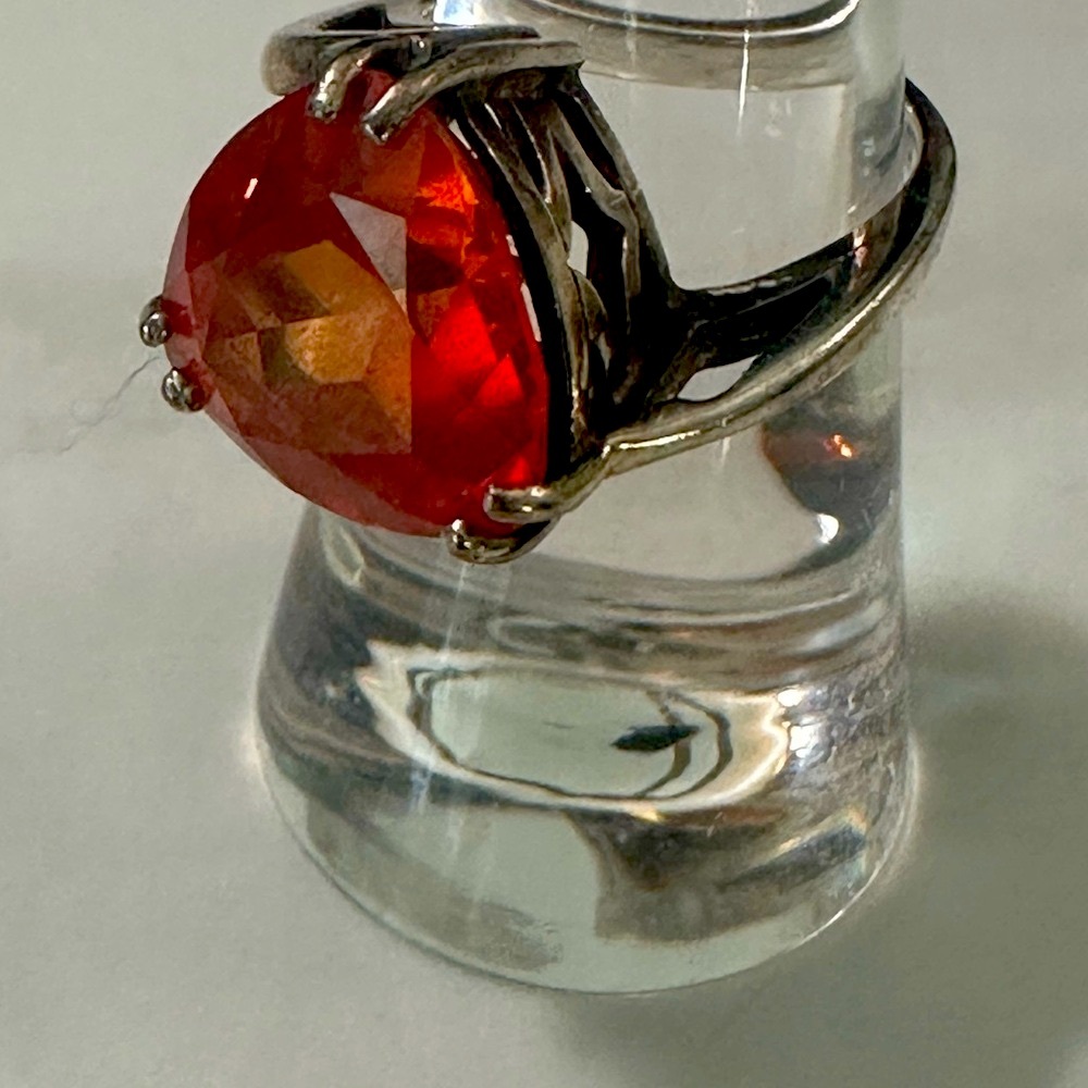 Sterling Silver and Red trillion cut  Ring